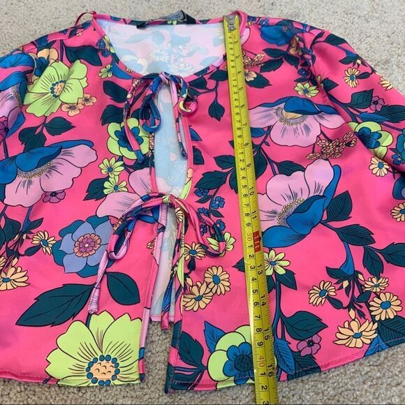 ZARA fuchsia satin effect printed crop top floral flowers S NWT - Picture 8 of 10